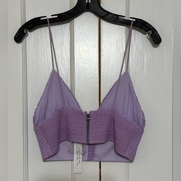 ALICE + OLIVIA Adelaide Eyelet Cotton Crop Top in Lavender - Picture 4 of 5